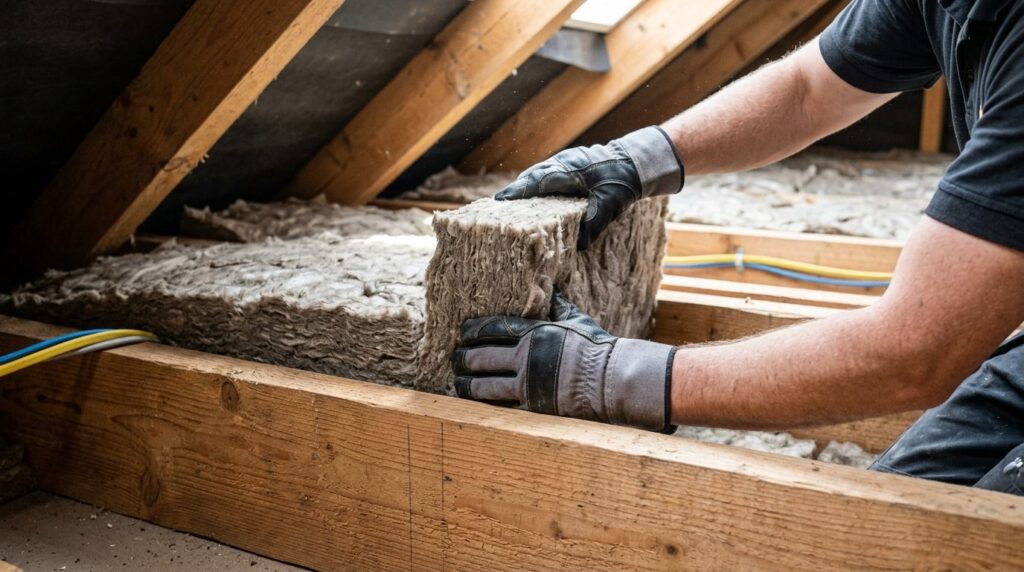 Close-up detail shot of thermal insulation being measured an