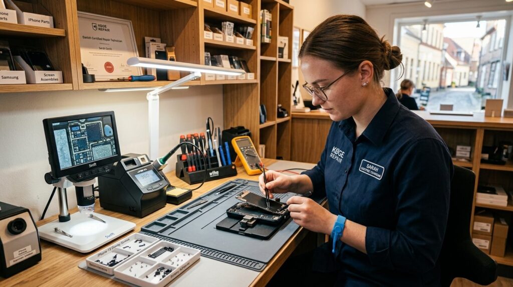 Certified mobile repair technician in professional shop in K